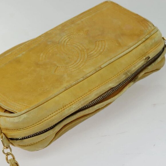 CHANEL Chain Shoulder Bag Lamb Skin Yellow Gold CC - Picture 7 of 15